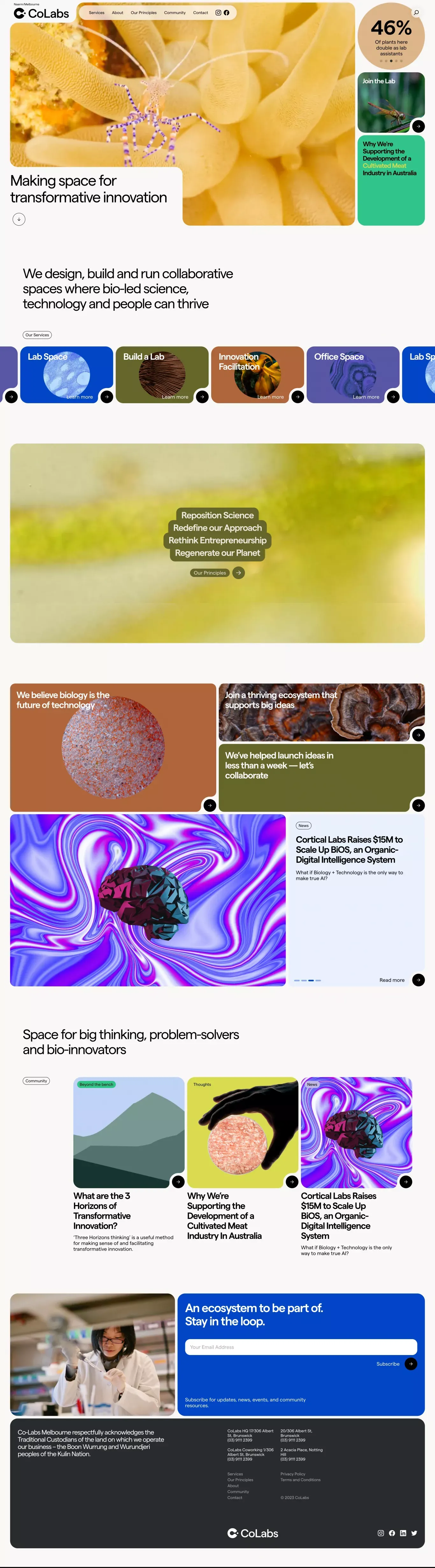 Colabs - Making space for transformative innovation. - Landing design
