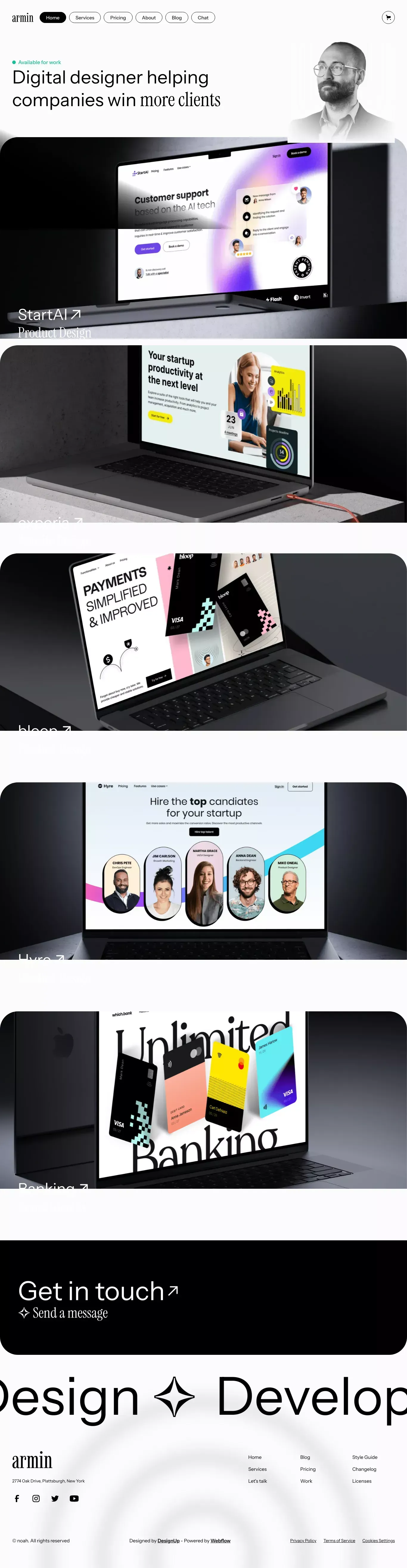 Armin Portfolio - Webflow Ecommerce Website Template - Template design