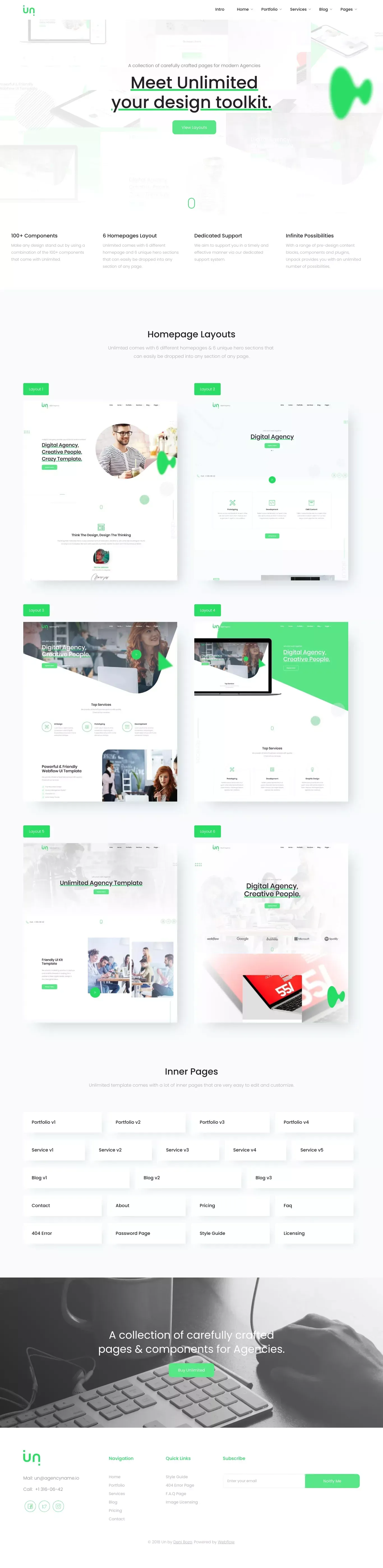 Unlimited - UI Kit Webflow Website Template - Template design