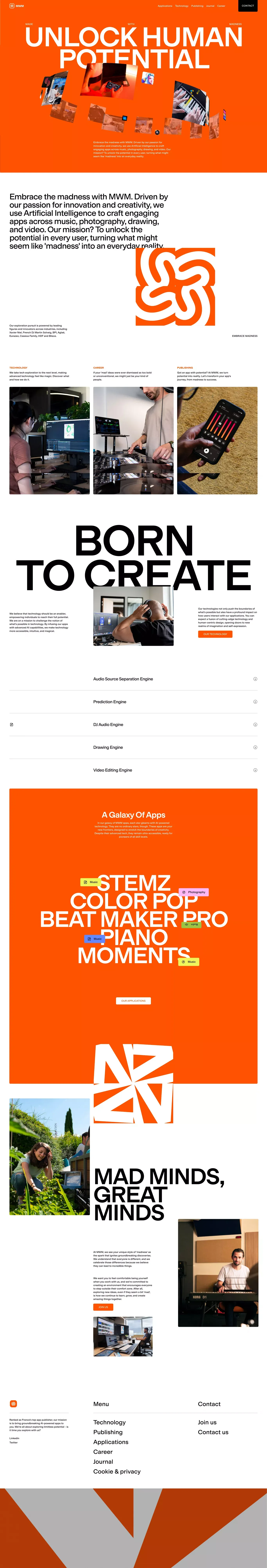 MWM: AI Apps Pioneer in French Tech for Android & iOS | App Publisher - Landing design