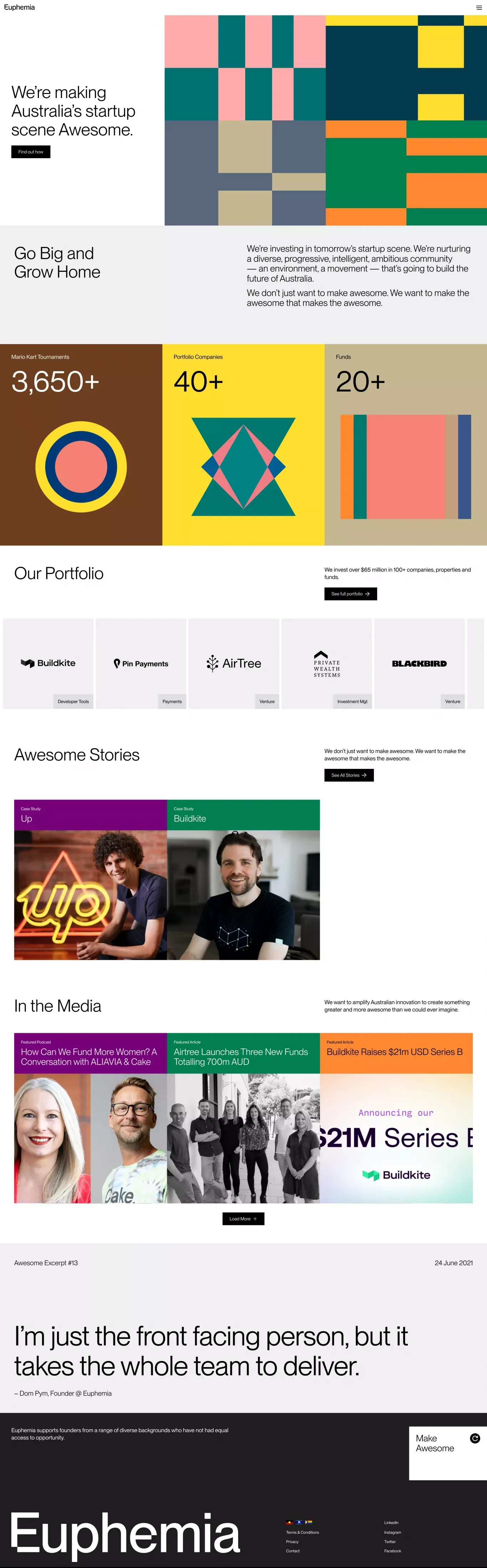Euphemia | Making Australia’s startup scene Awesome - Landing design