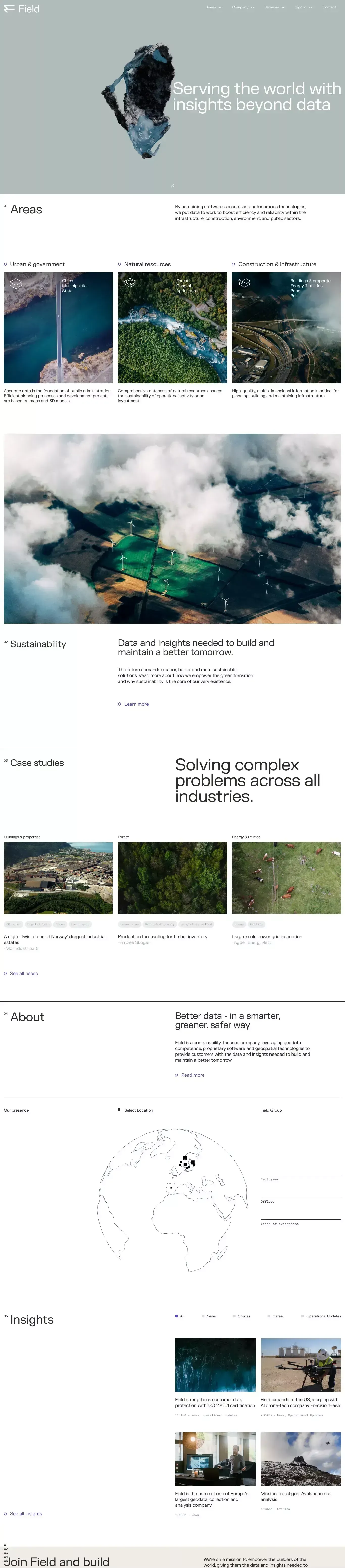 Serving the world with insights beyond data | Field - Landing design