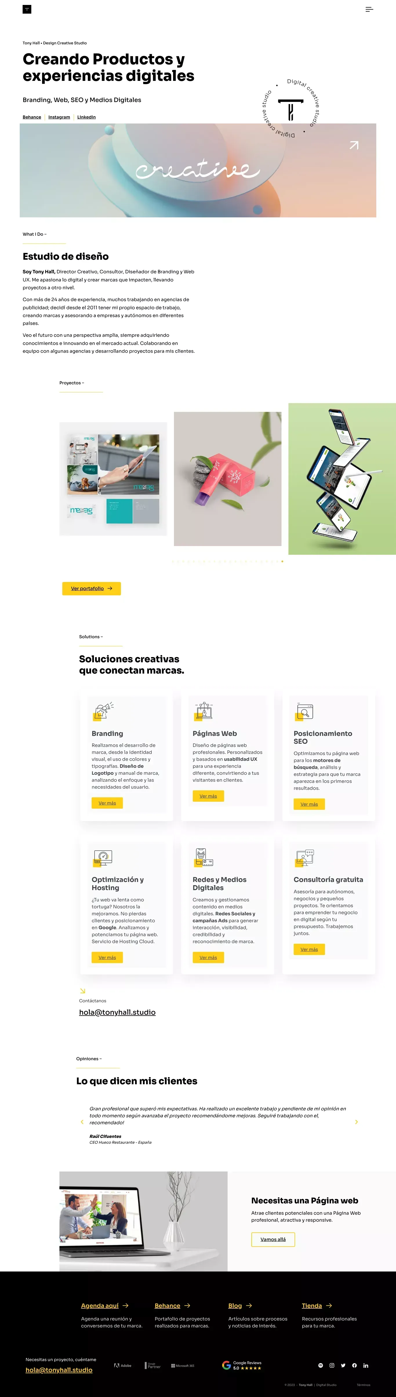 Branding, Web, SEO y Medios Digitales • Tony Hall - Studio - Portfolio design