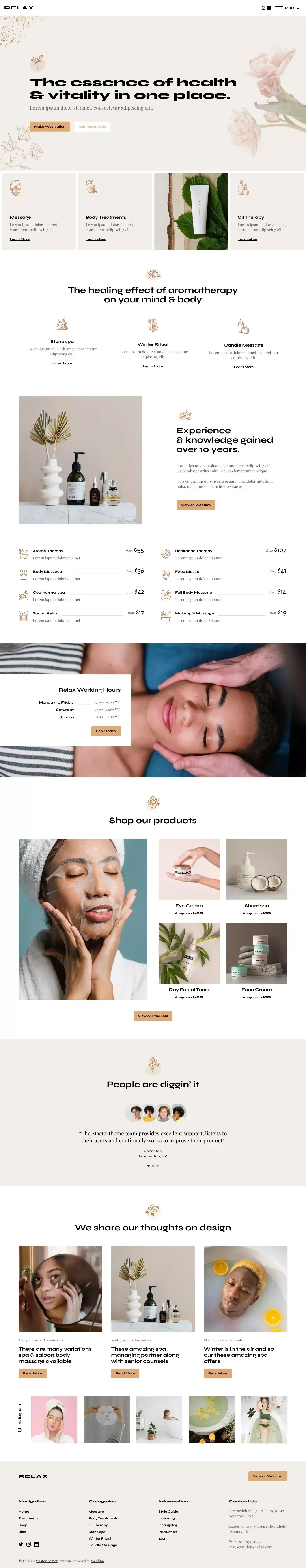Relax - Webflow Ecommerce website template - Template design