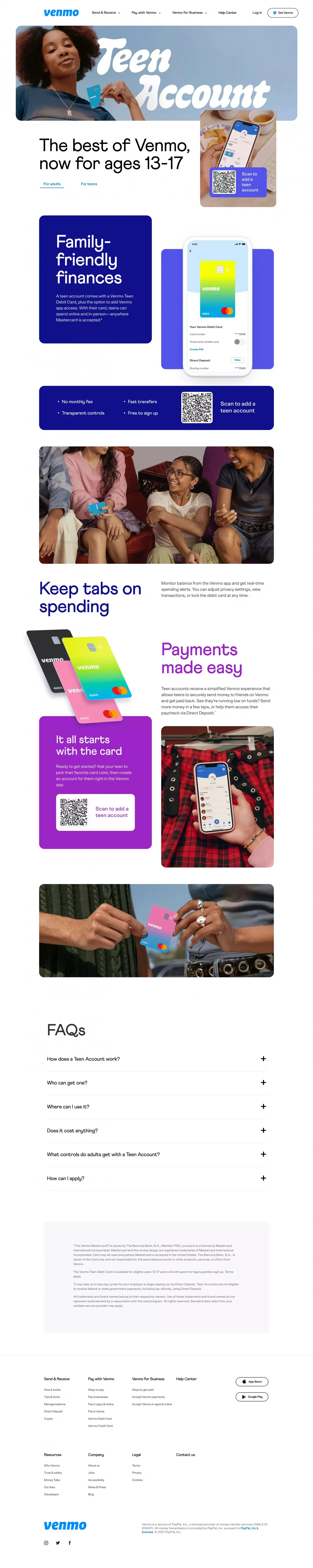 Venmo Teen Account | Venmo - Landing design