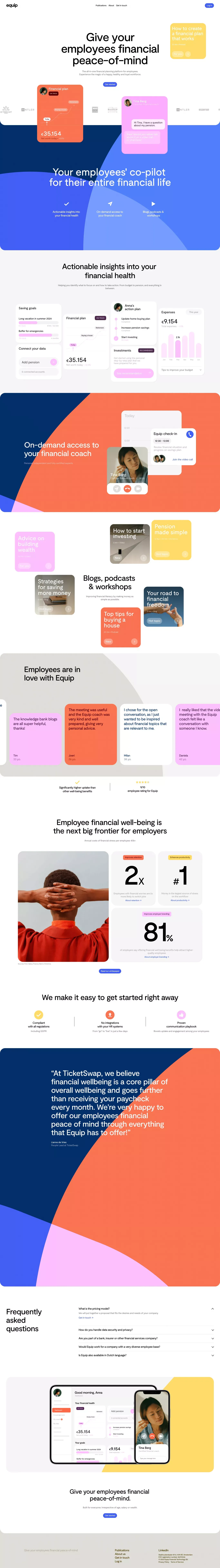 Equip | The all-in-one financial planning platform for employees - Landing design