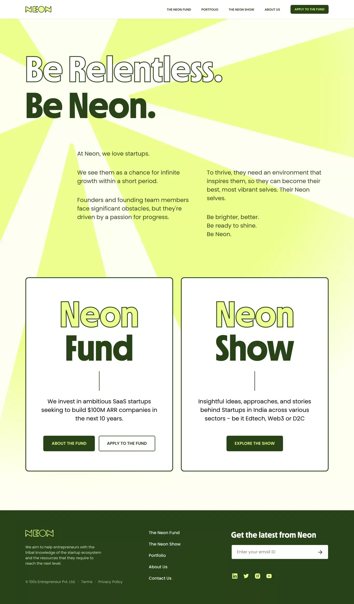 Neon: Fund & Show - website design