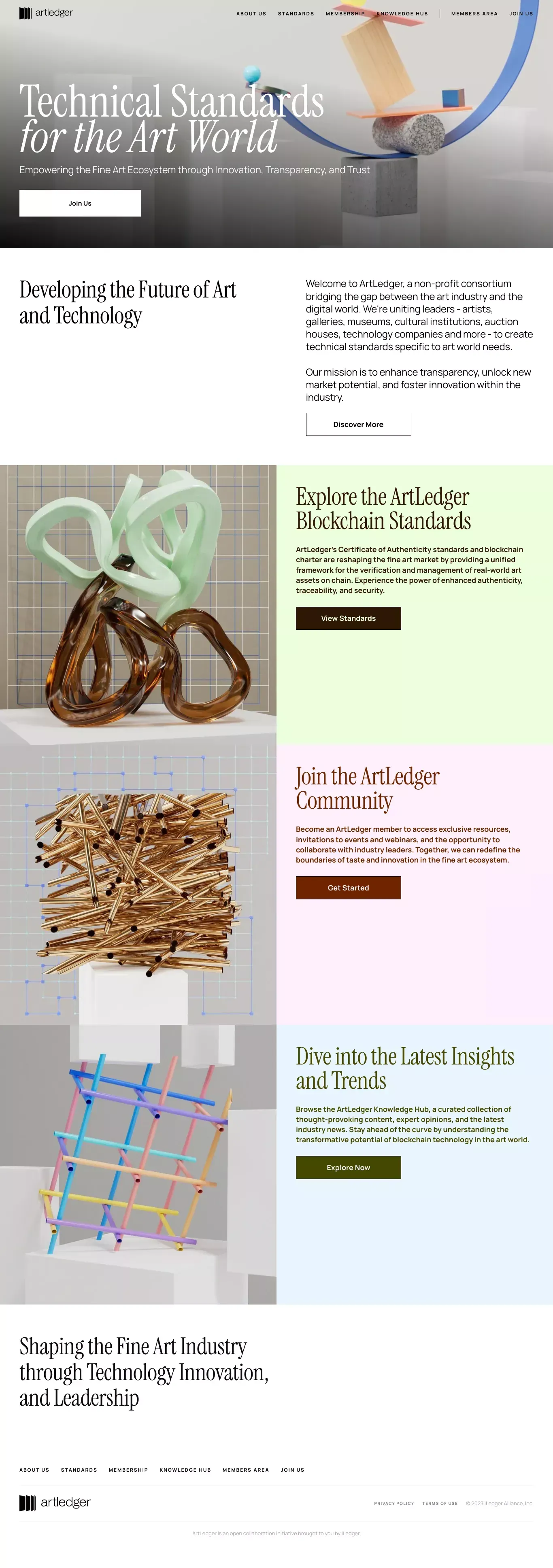 ArtLedger - Technical Standards for the Art World - Landing design