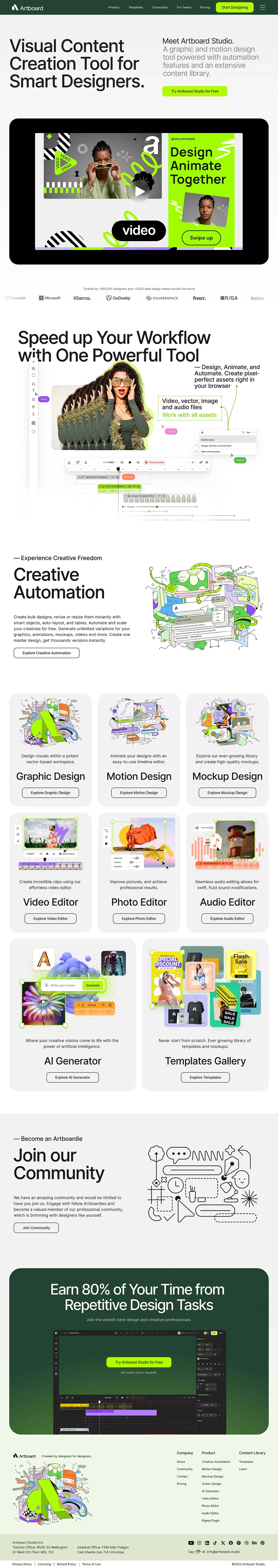 Artboard Studio â Visual Content Creation Tool For Designers - Landing design