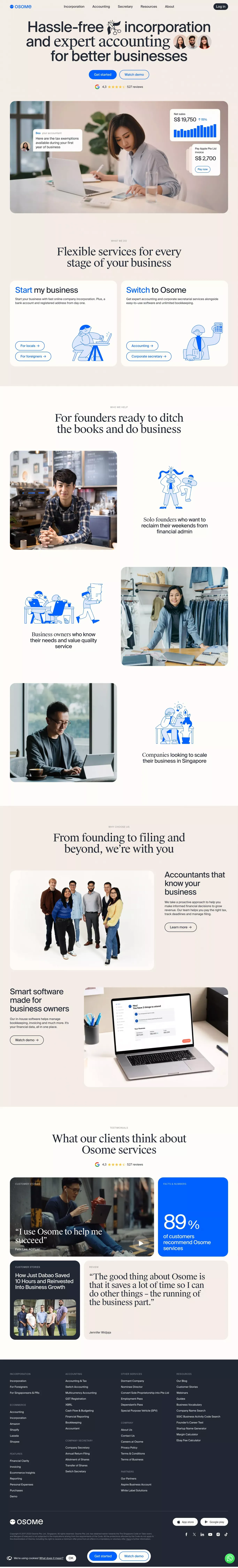 Osome Hassle-Free Incorporation and Accounting Experts for Your Business - Landing design