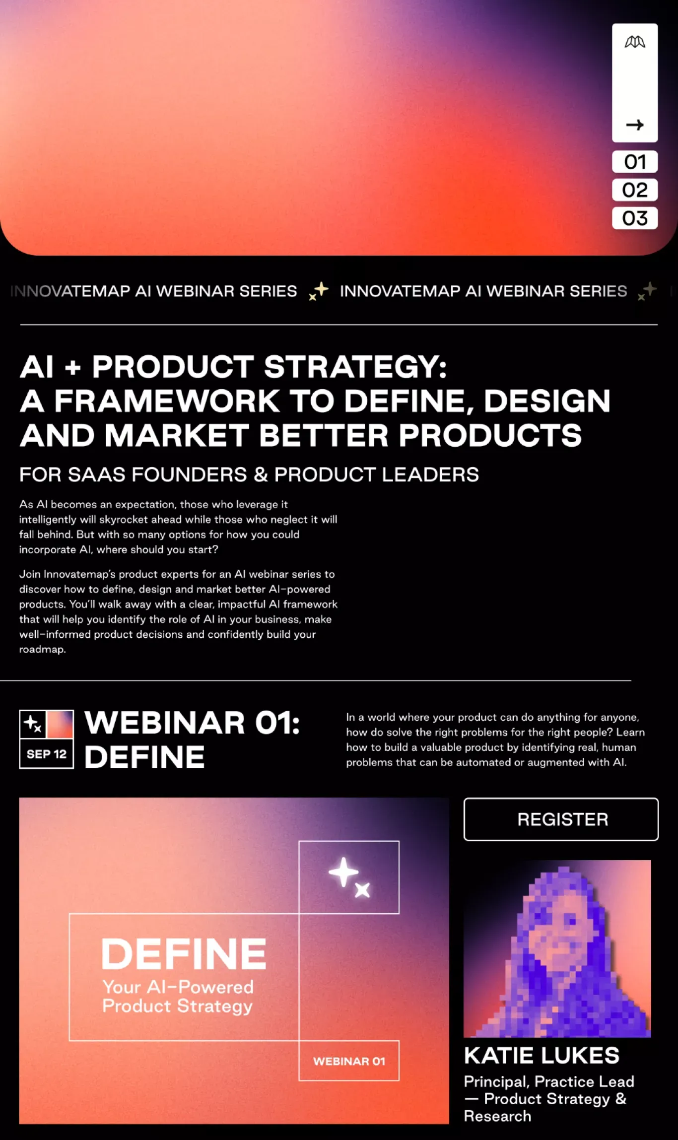 Define, Design and Market AI-Powered Products | Webinar Series - Landing design