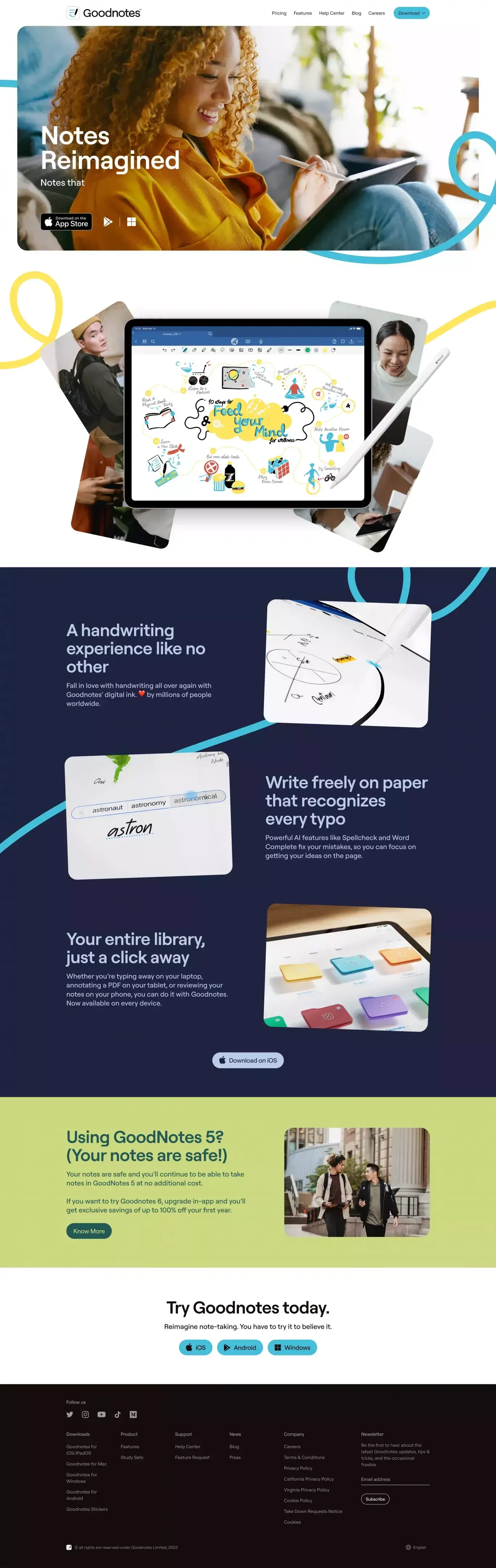 Goodnotes | Notes Reimagined | Note-Taking App - Landing design
