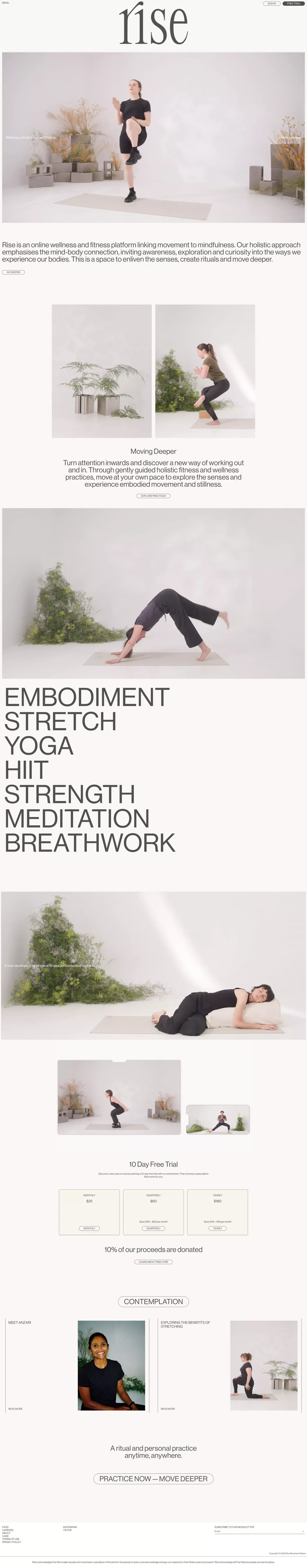 Wellness, Fitness, Movement, Mindfulness Platform| Rise - Landing design