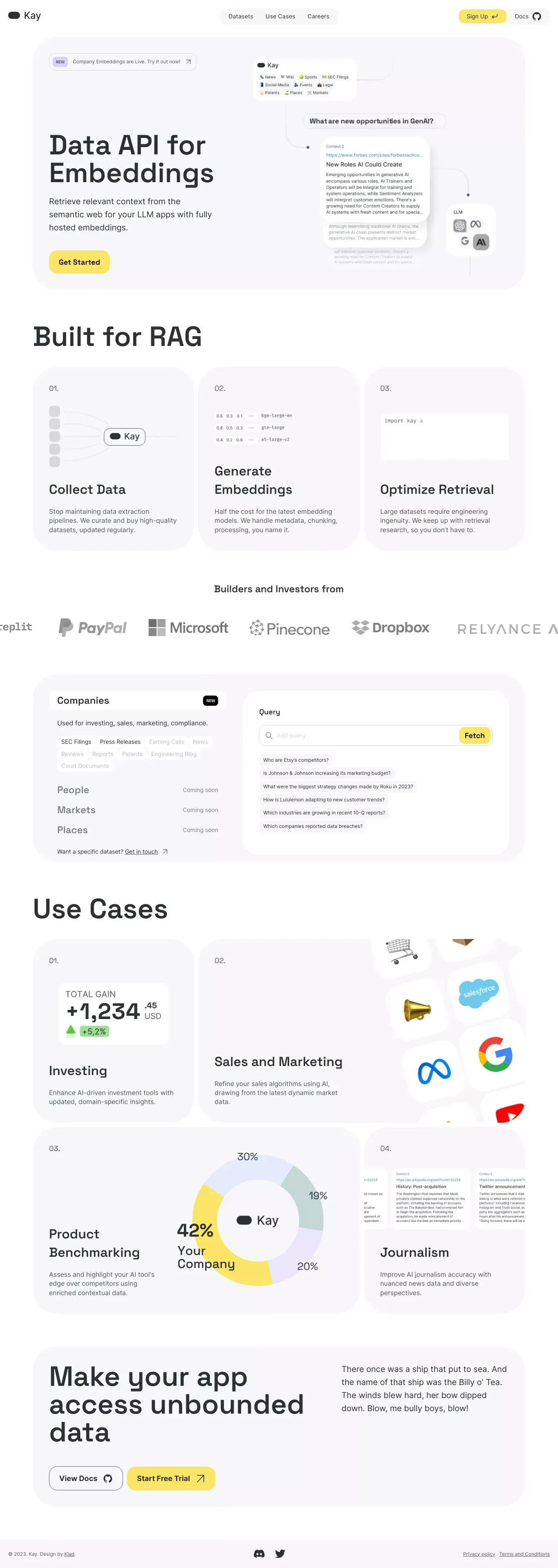 Introducing Kay — Data API built for RAG - Landing design