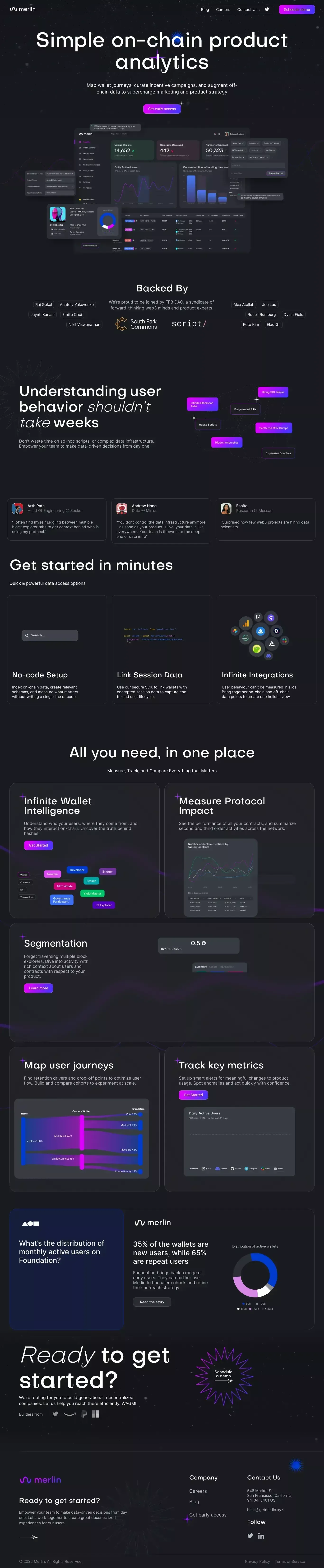 Merlin | Simple on-chain product analytics - Landing design