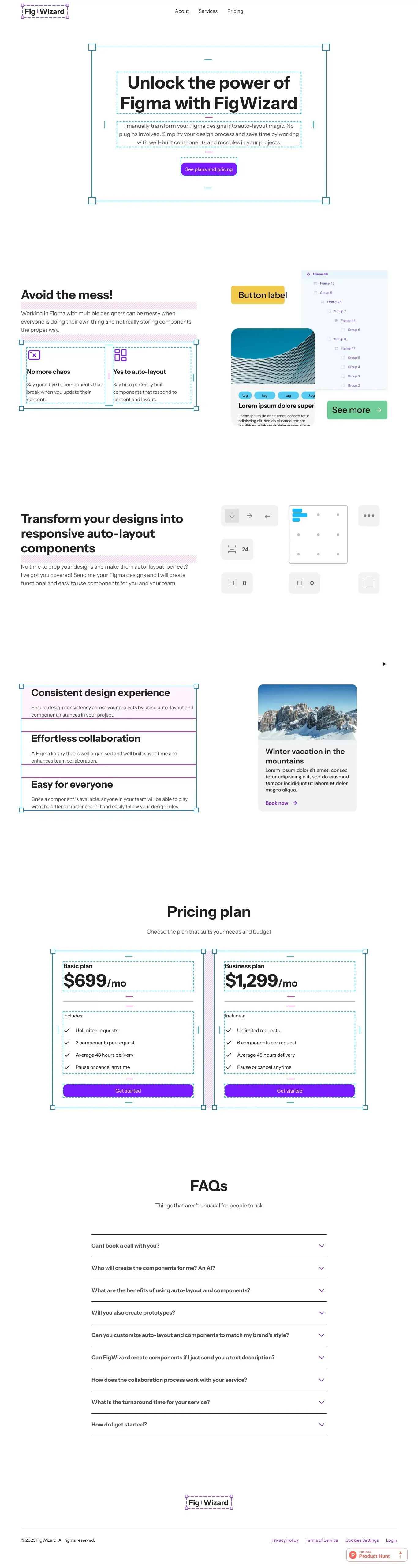 FigWizard | Perfect auto-layout for your components - Landing design