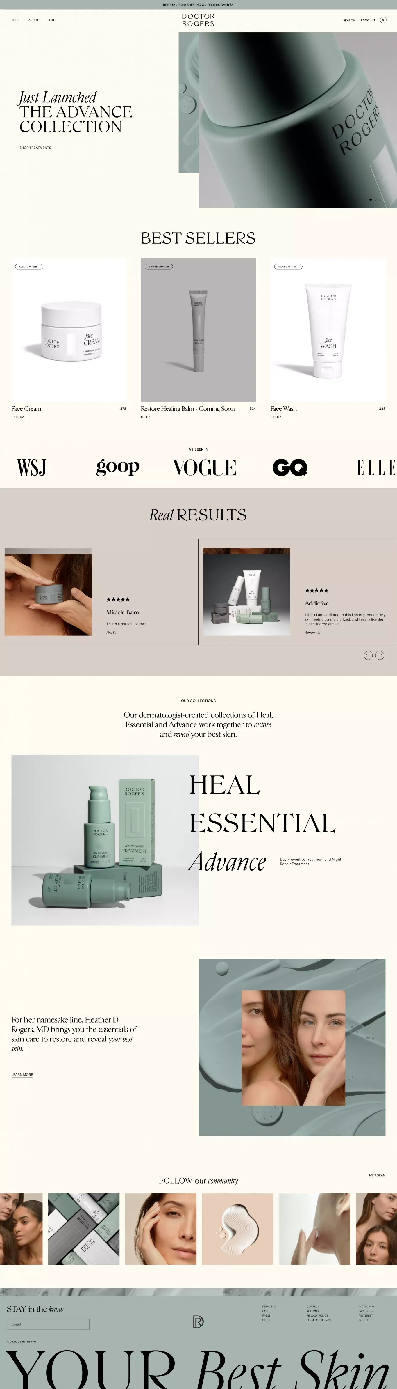 Doctor Rogers Safe, Hypoallergenic Restore Cream and Skincare Products - Ecommerce design