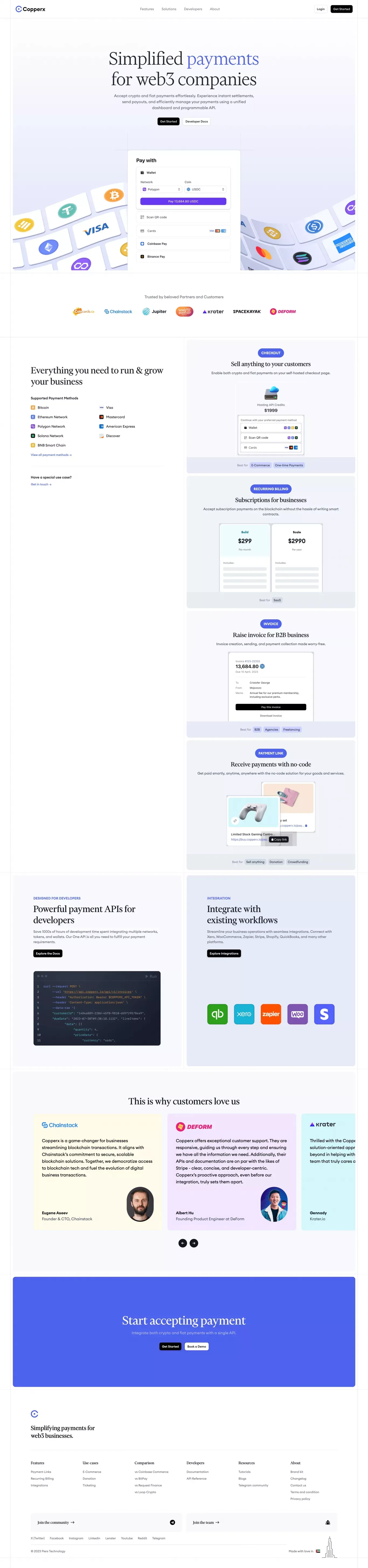 Simplified payments for web3 companies - Copperx - Landing design