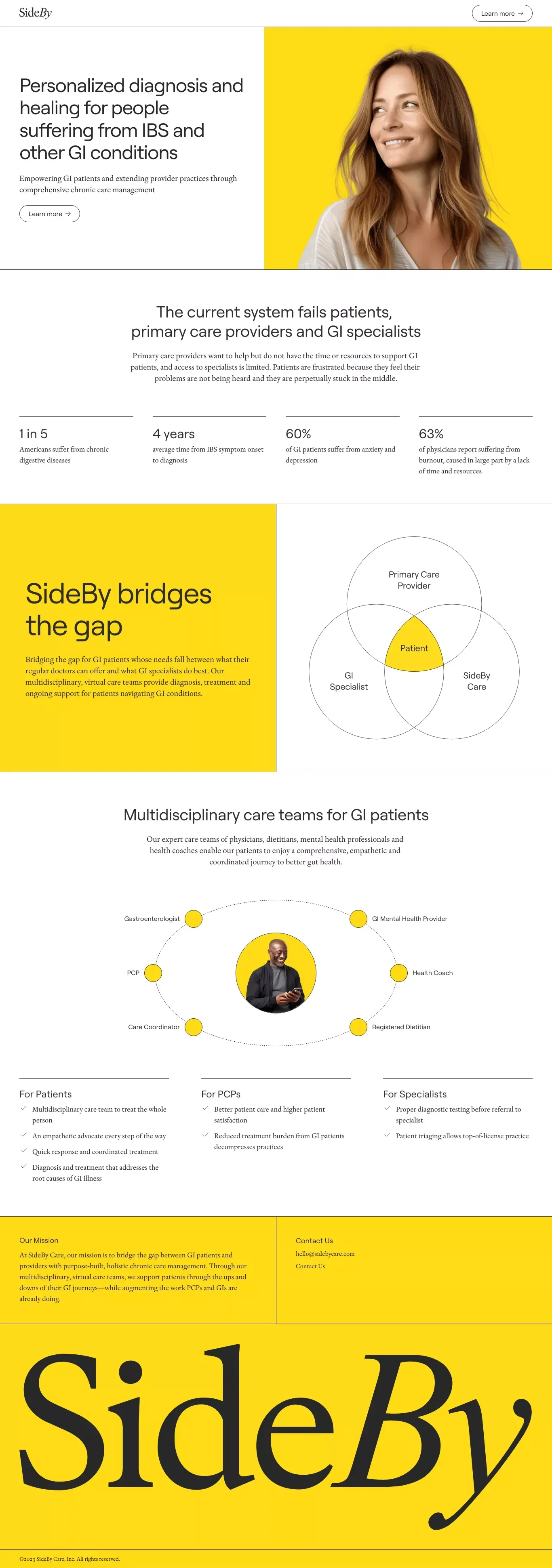 SideBy Care | Virtual GI Care Teams - Landing design