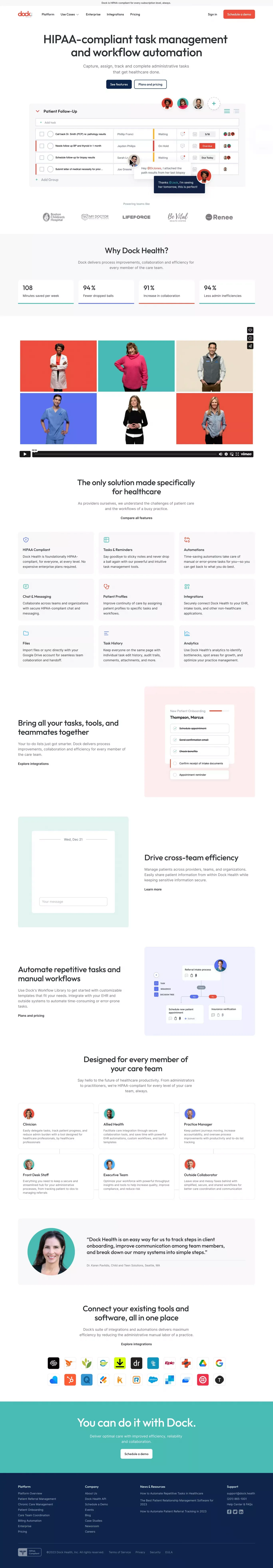 HIPAA-Compliant Task Management & Workflow Automation | Dock Health - Landing design