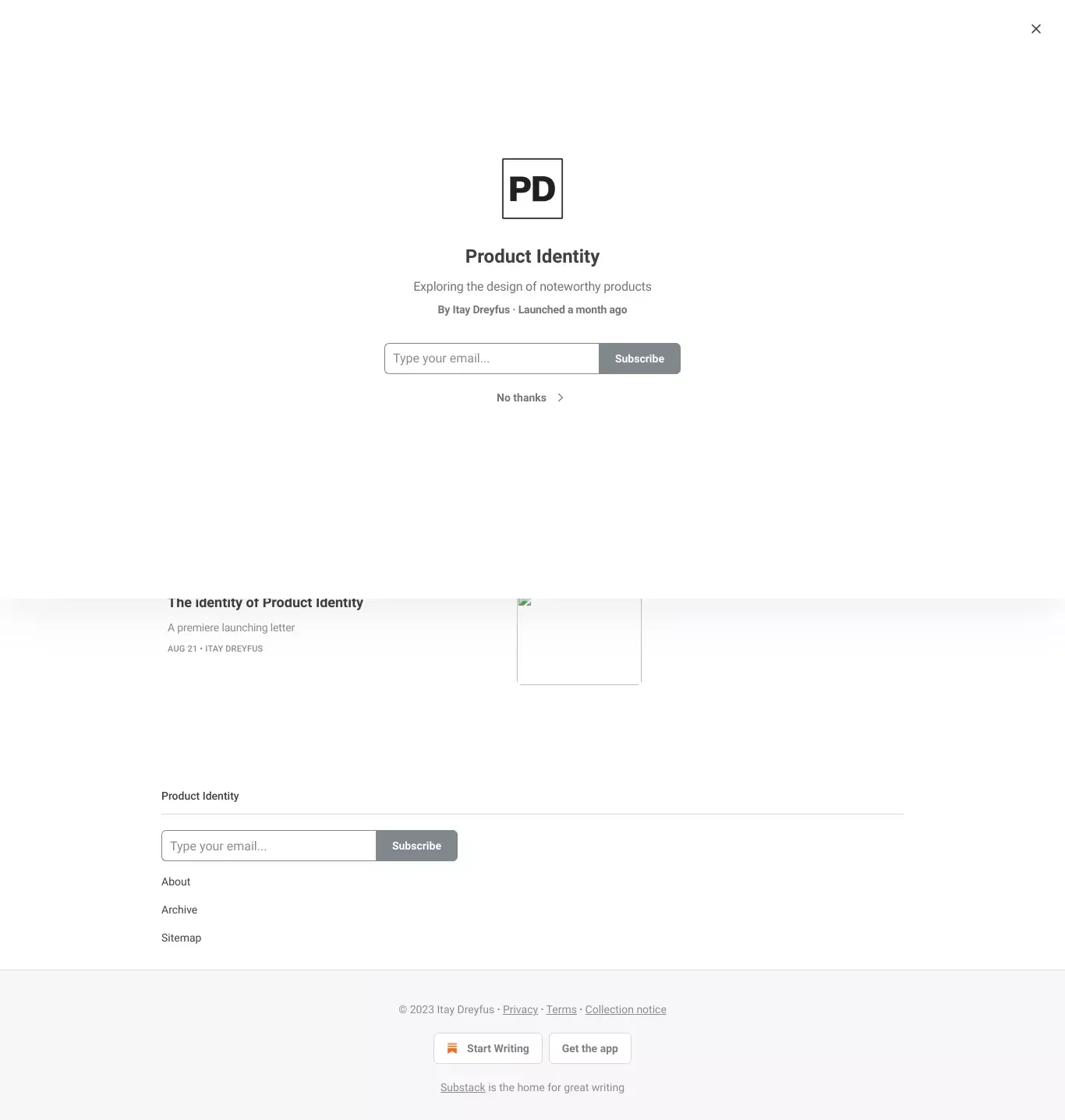 Product Identity | Itay Dreyfus | Substack - Blog design