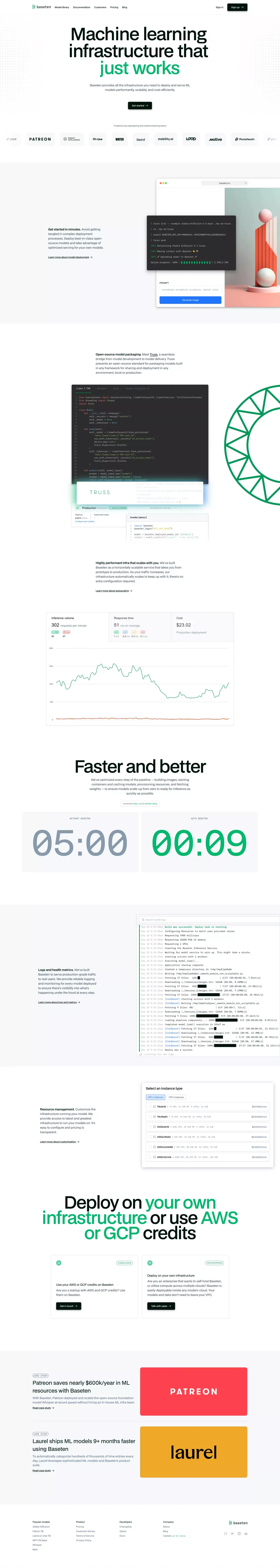 Baseten | Machine learning infrastructure - Landing design