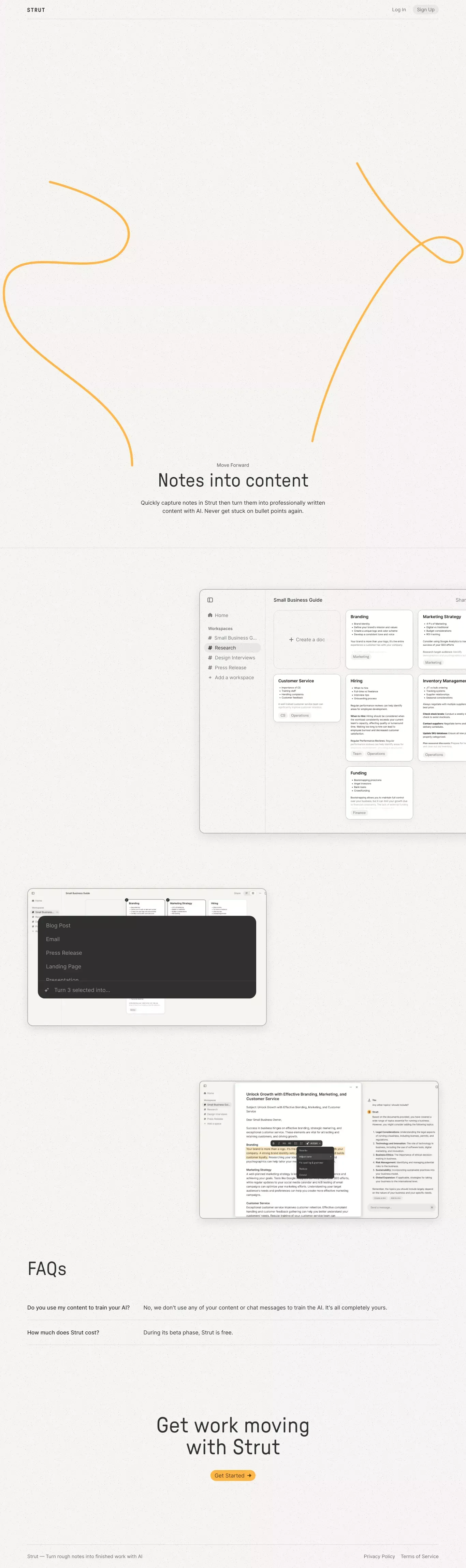 Strut — Turn rough notes into finished content with AI - website design