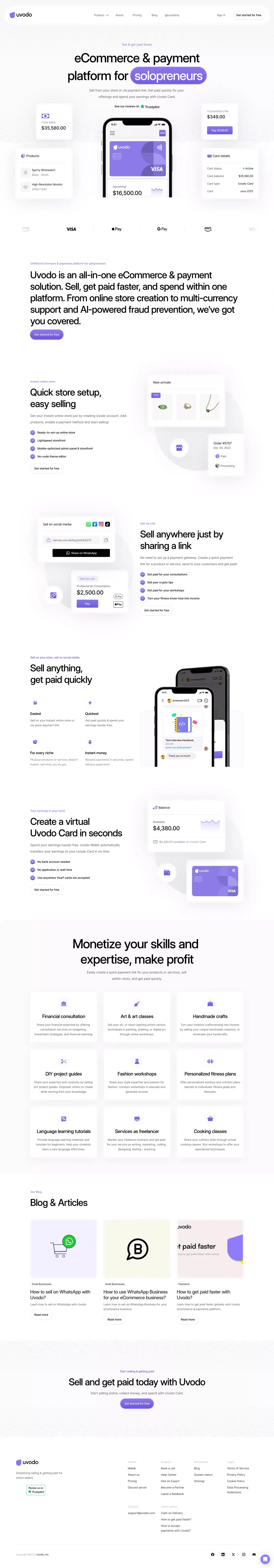 Sell & Get paid faster | Uvodo eCommerce & payments - Landing design