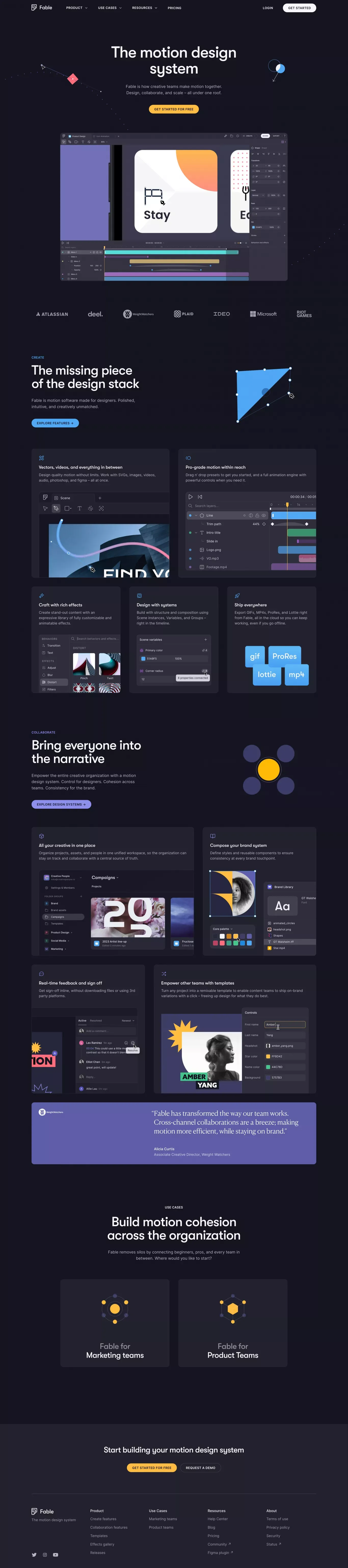 Fable – The collaborative motion design system - Landing design