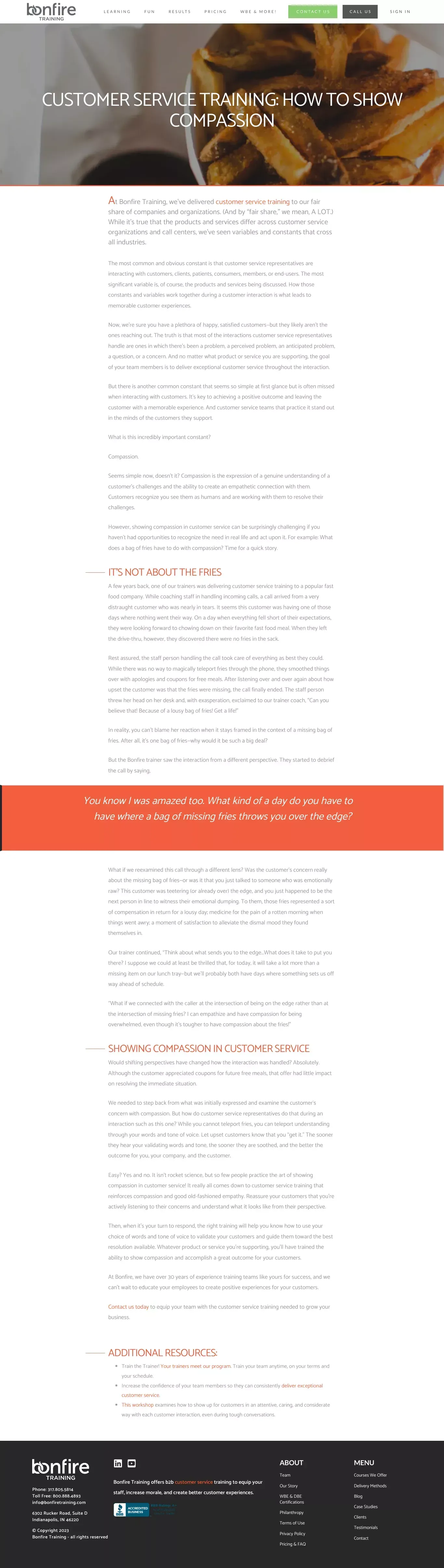 Compassion in Customer Service | Bonfire Training - website design