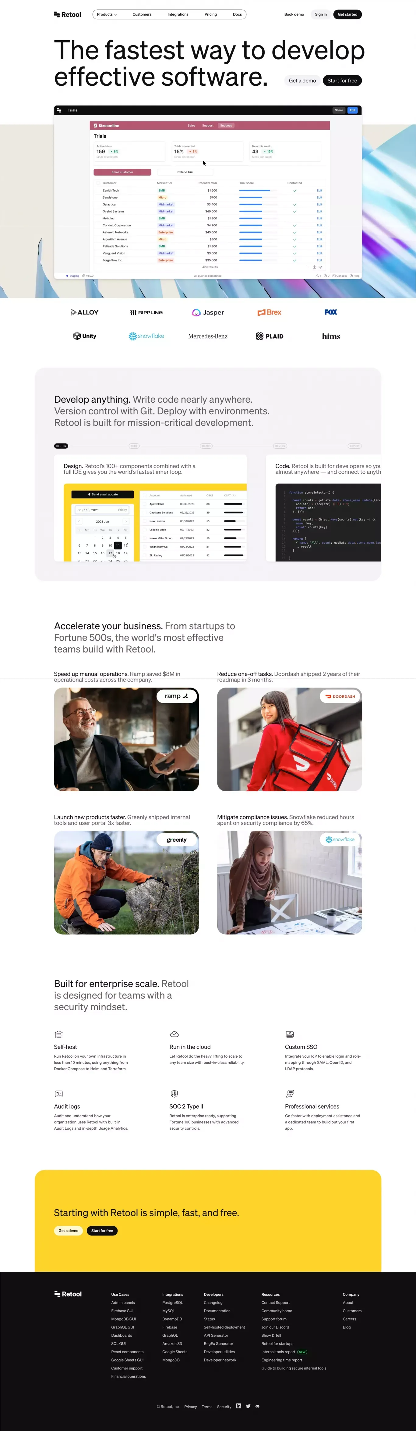 Retool | The fastest way to develop effective software. - Landing design