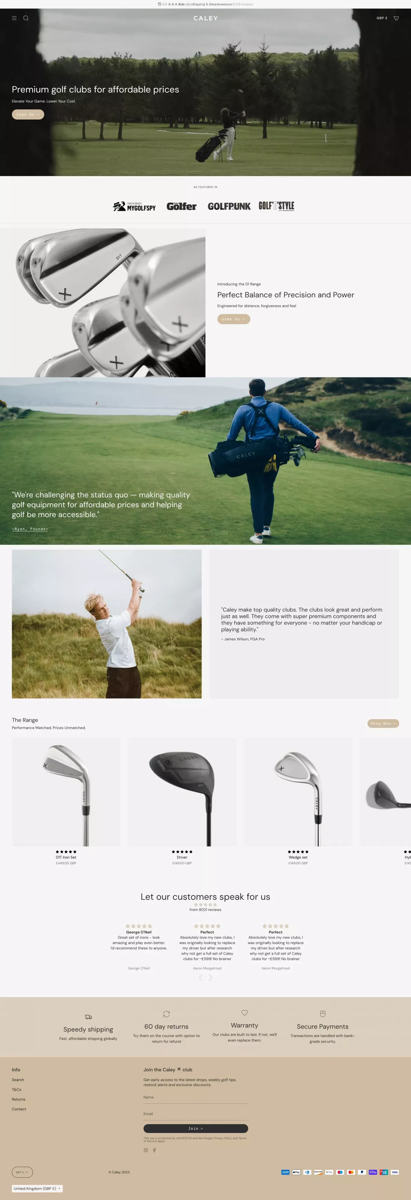 Caley Golf ✖️ Game On - Ecommerce design