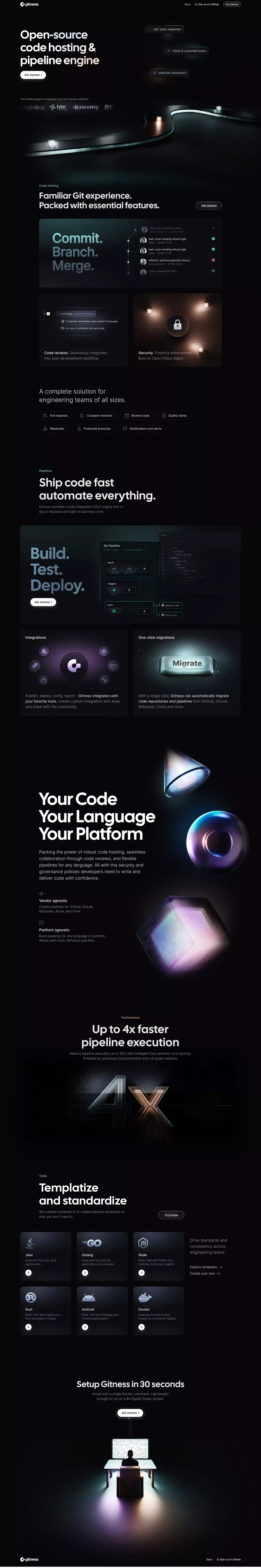Gitness: Open-Source Code Hosting & CI/CD Pipeline Engine - Landing design