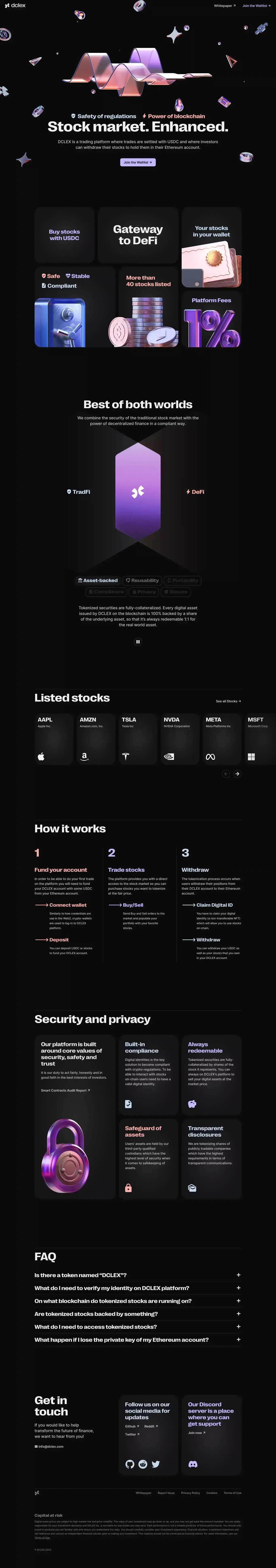 DCLEX - tokenized stocks on Ethereum - Landing design