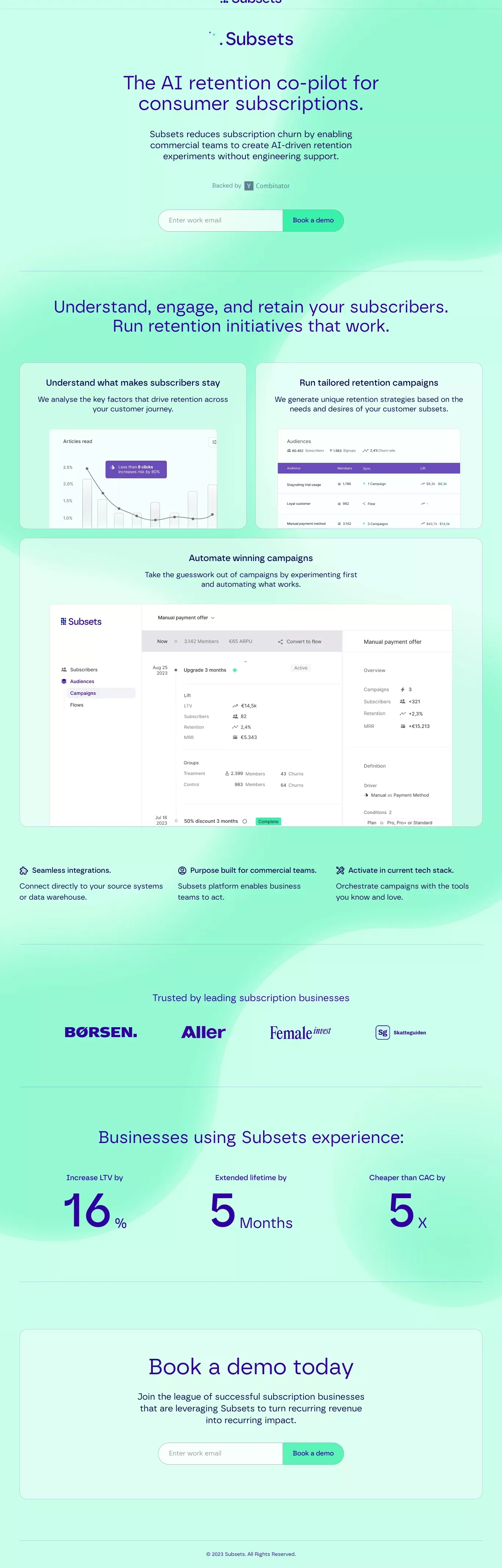 Subsets · The AI retention co-pilot for your subscription business. - website design
