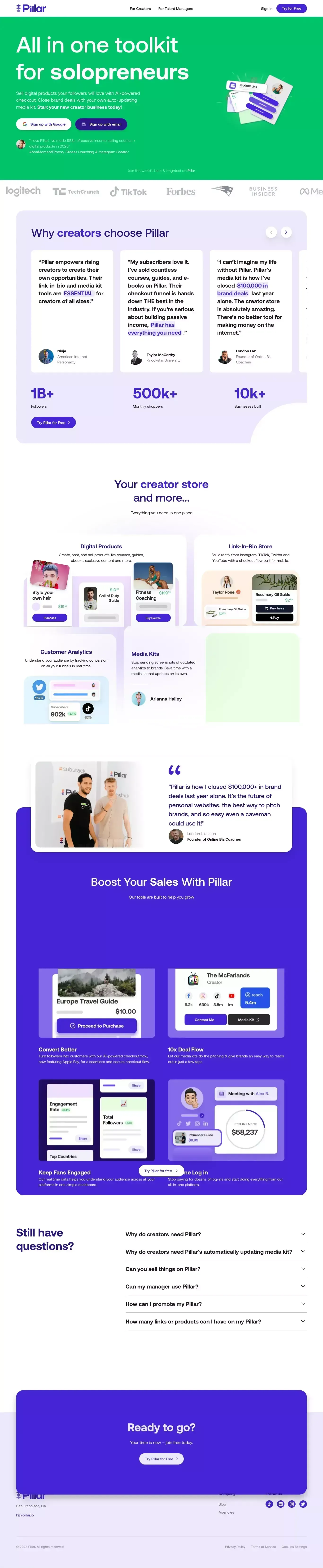 Pillar - Your Creator Store and More - website design