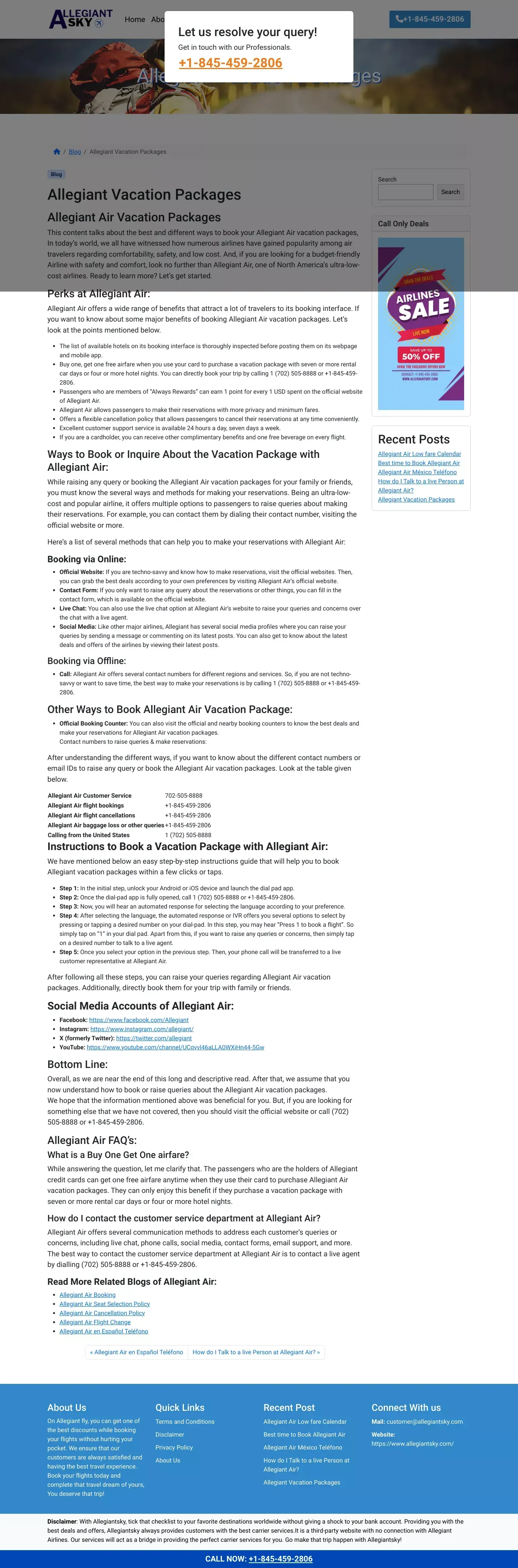 Allegiant Vacation Packages: Cheap Flights with Best Deals - website design