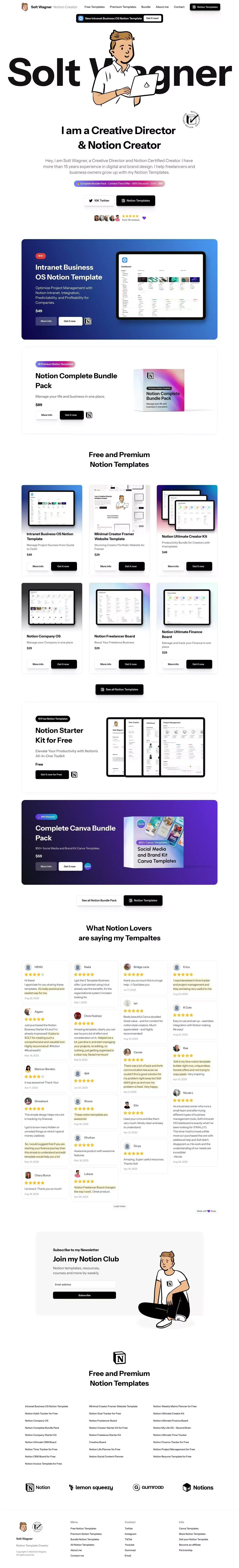 Solt Wagner - Free and Premium Notion Templates - Portfolio design