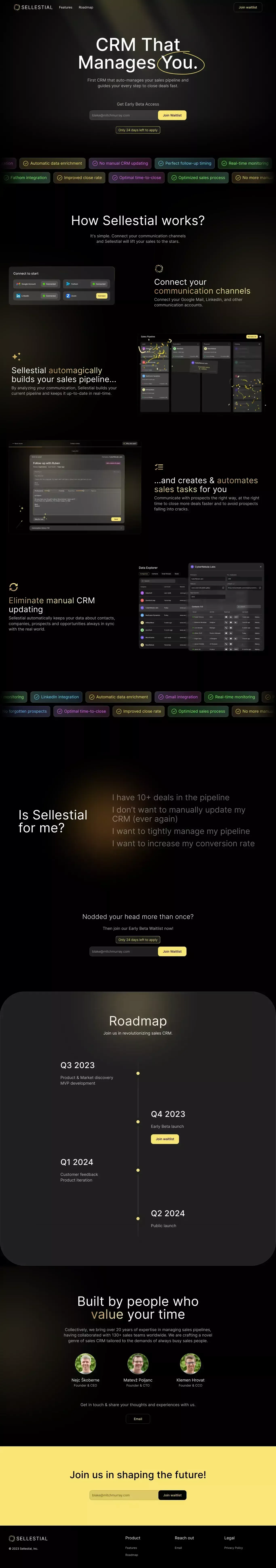 CRM That Manages You ∙ Sellestial - Landing design