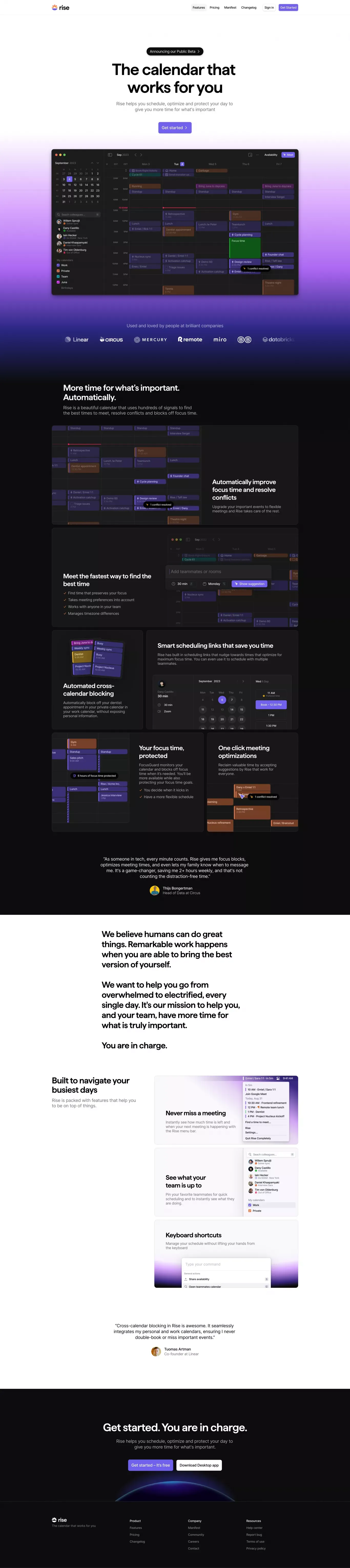 Rise  - The calendar that works for you - Landing design