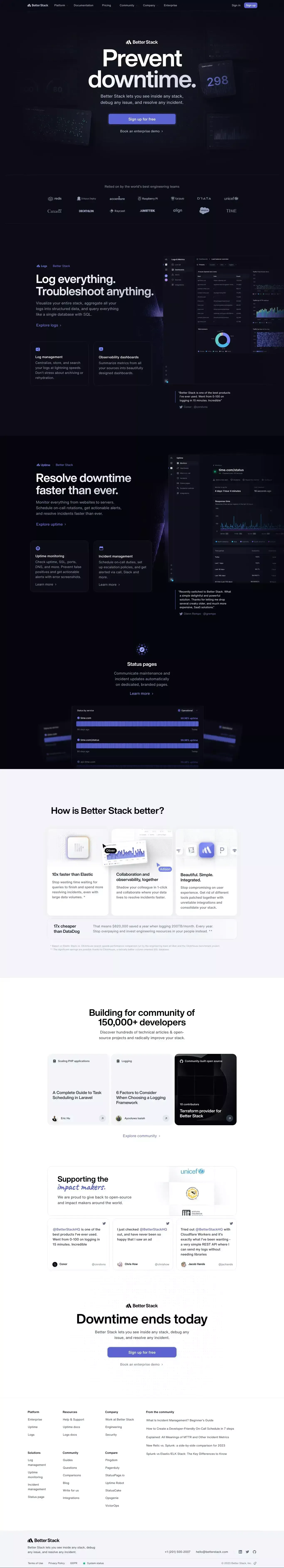 Better Stack: Spot, Resolve, and Prevent Downtime. - Landing design