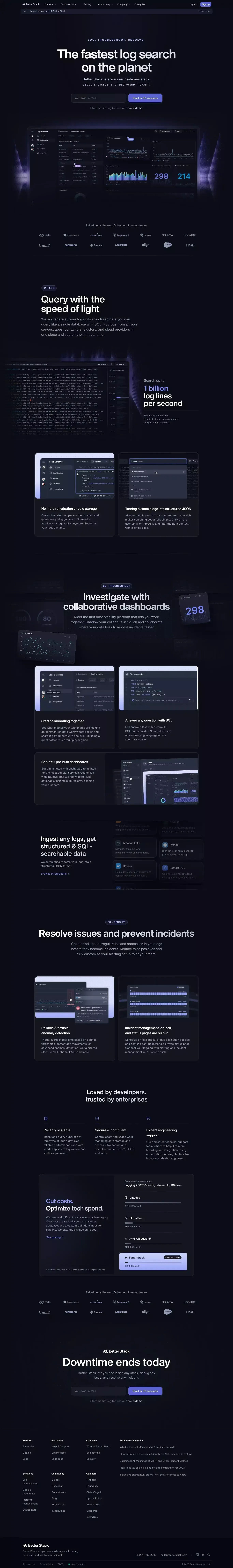 Logs (formerly Logtail) | Better Stack - Landing design