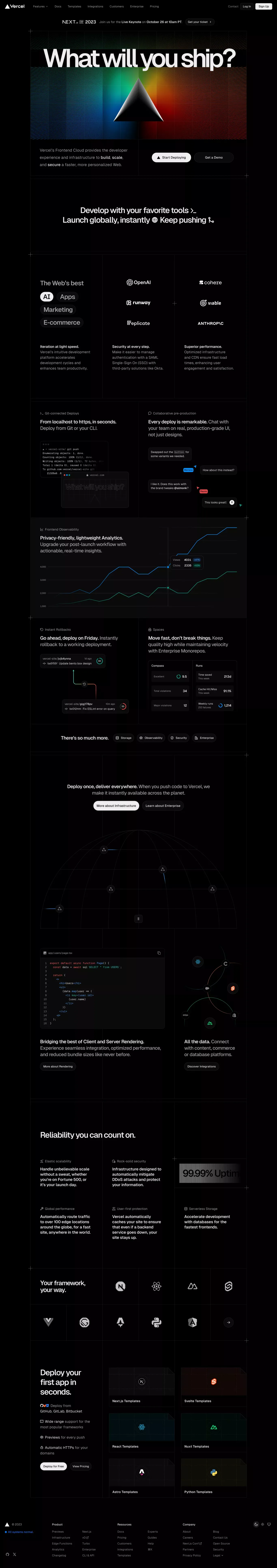 Vercel: Develop. Preview. Ship. For the best frontend teams - Landing design