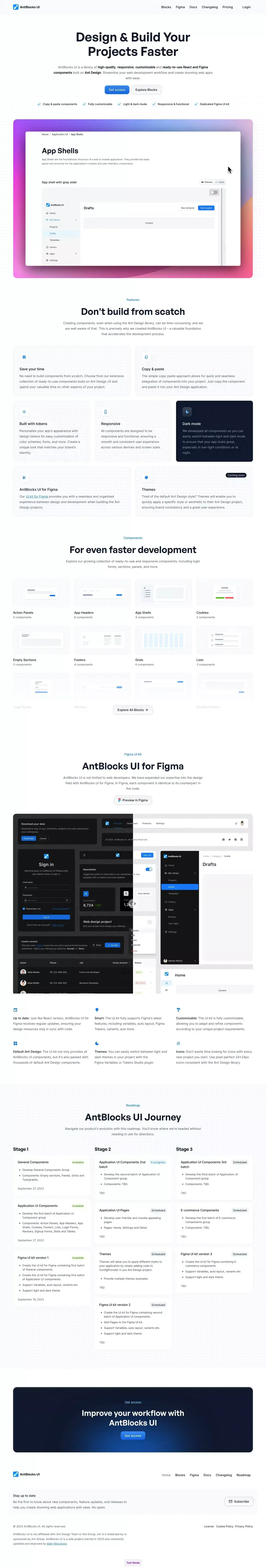 AntBlocks UI - Responsive React components built on Ant Design - Landing design