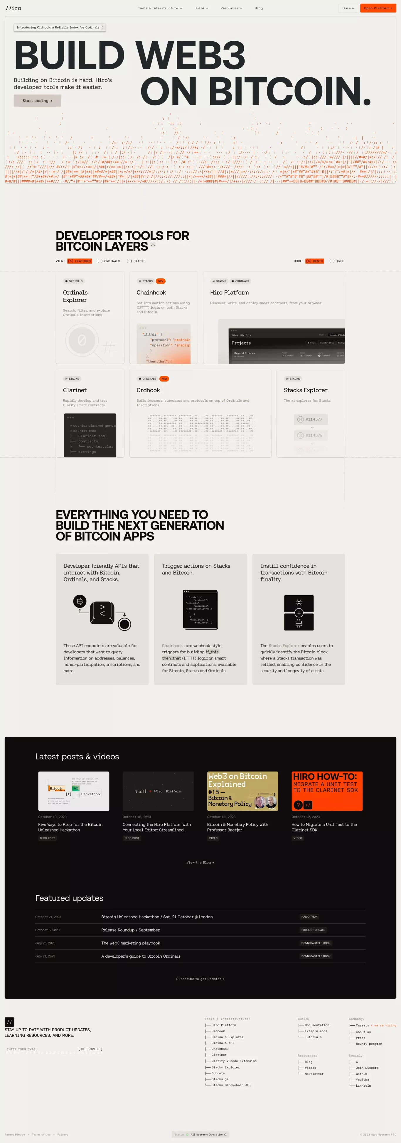 Hiro – Developer tools for Bitcoin layers - Landing design