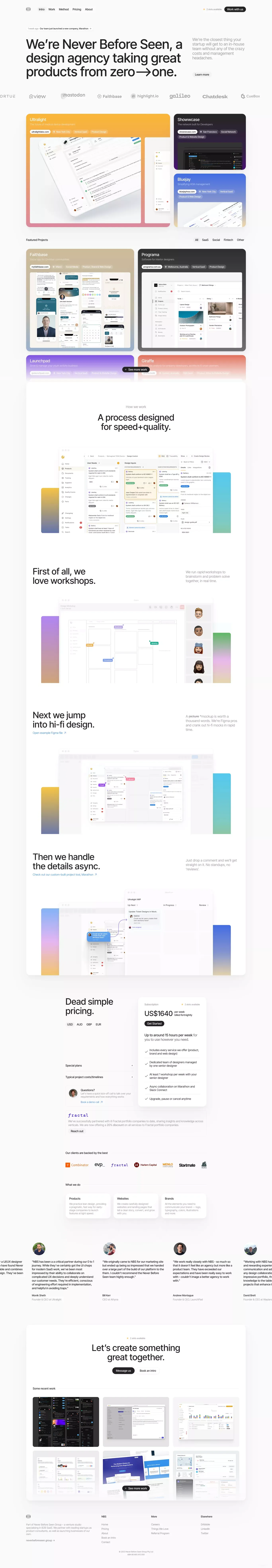 Never Before Seen – Product Design Studio For Startups - Landing design