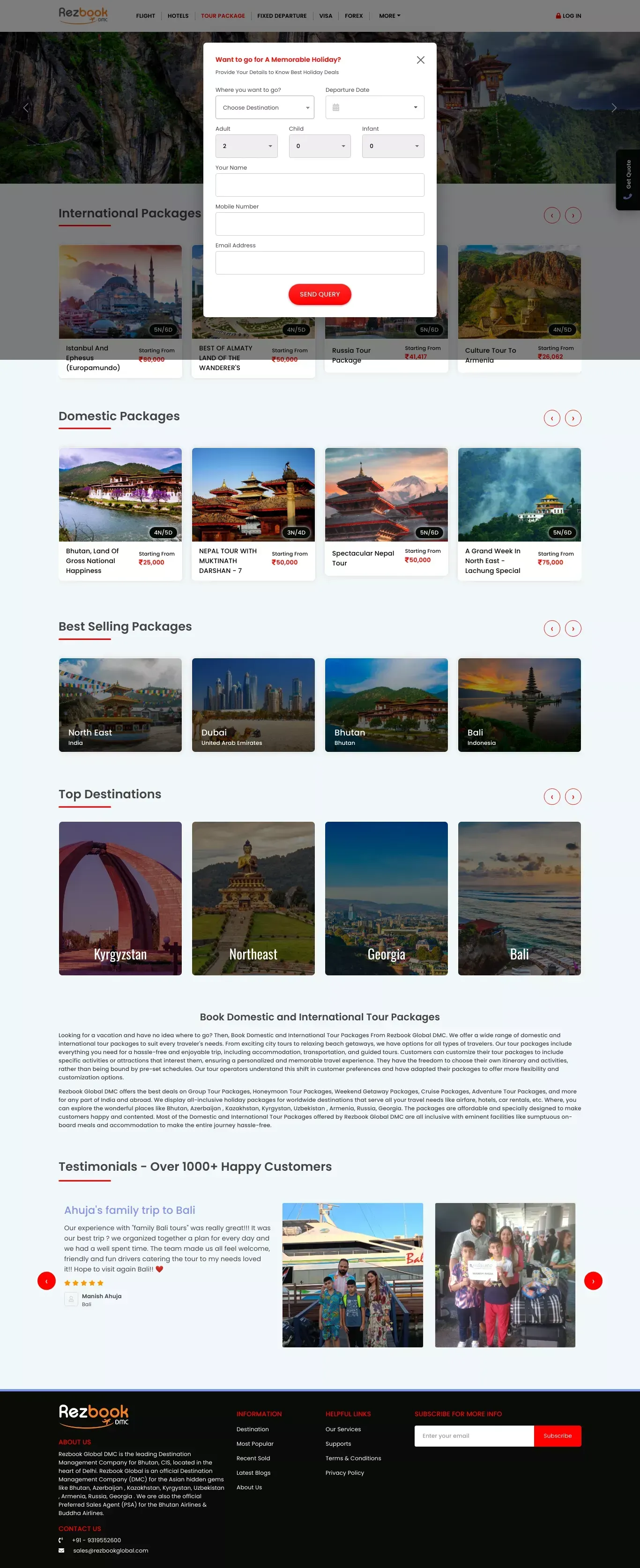 Personalize Holiday Packages | Rezbook Global DMC - website design