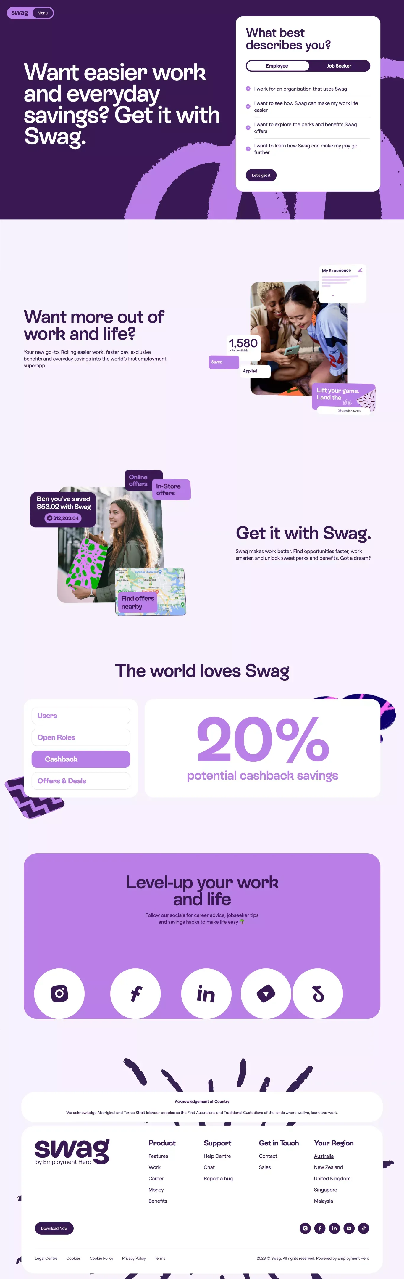 Swag: The All-in-one Superapp For Smarter Work, Career & Life. - Landing design