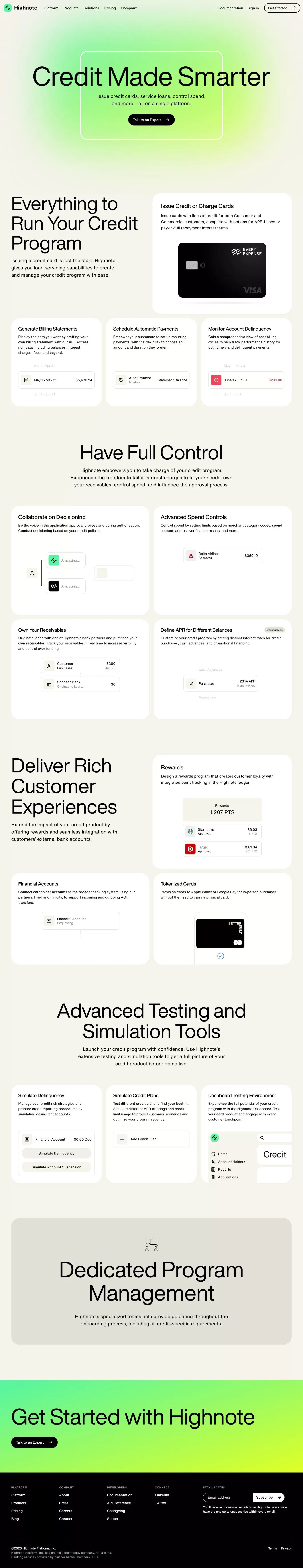 Highnote – Credit - Landing design