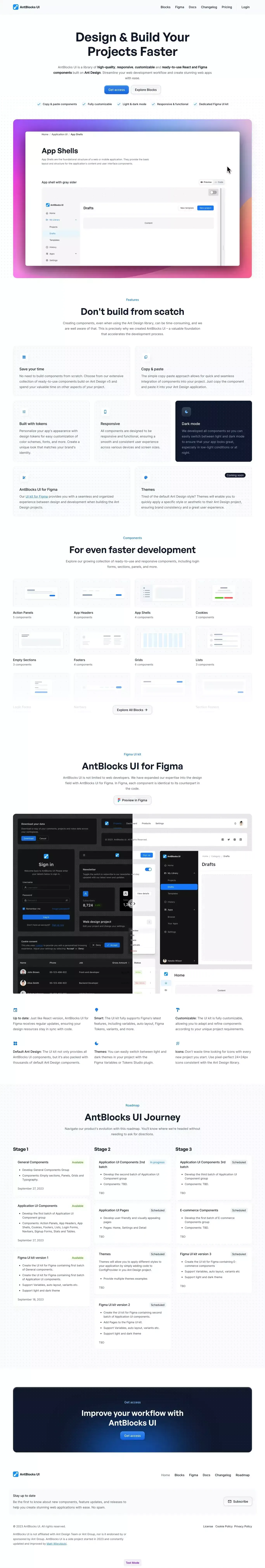 AntBlocks UI - Responsive React components built on Ant Design - website design